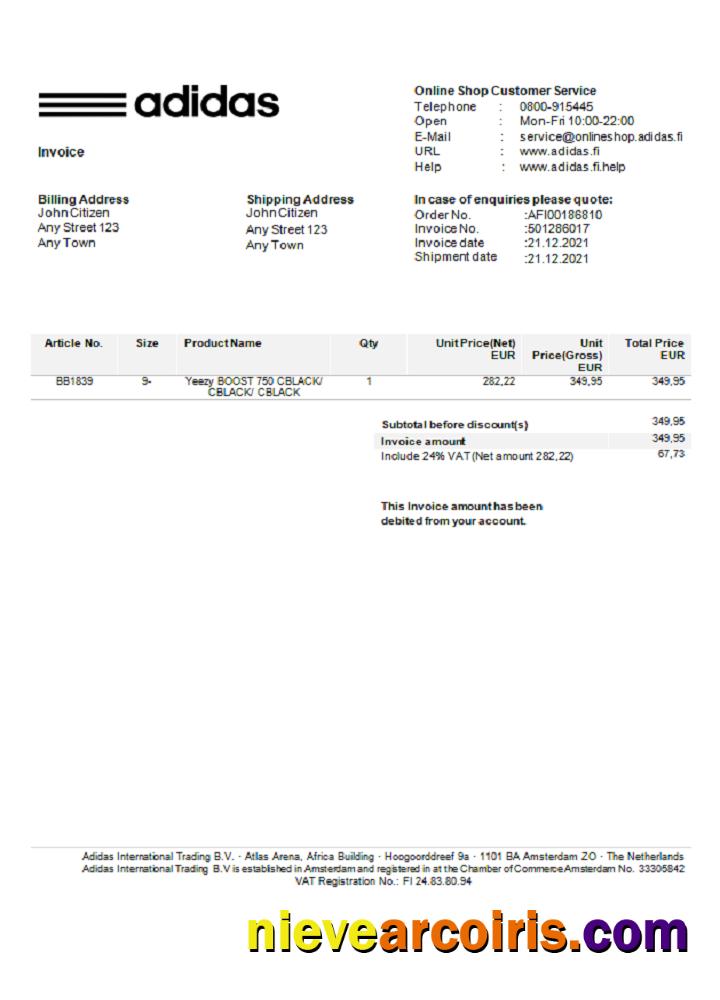 USA Adidas invoice